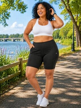 Torrid Black Athletic Shorts Size 4 High Rise Biker Style Pockets Activewear